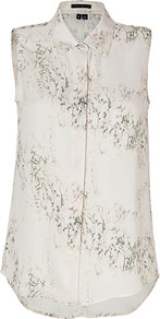 Ivory/Multi Earhart Silk Blouse - neckline: shirt collar/peter pan/zip with opening; sleeve style: sleeveless; style: shirt; predominant colour: ivory; occasions: casual, evening; length: standard; fibres: silk - 100%; fit: straight cut; sleeve length: sleeveless; texture group: sheer fabrics/chiffon/organza etc.; pattern type: fabric; pattern size: standard; pattern: patterned/print