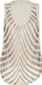Seed Pearl Gleaming Top - sleeve style: standard vest straps/shoulder straps; bust detail: added detail/embellishment at bust; style: vest top; predominant colour: stone; occasions: evening; length: standard; neckline: scoop; fibres: polyester/polyamide - mix; fit: loose; sleeve length: sleeveless; texture group: sheer fabrics/chiffon/organza etc.; pattern type: fabric; pattern size: big & busy; pattern: patterned/print; embellishment: beading