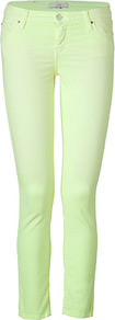 Neon Yellow Denim Pants - style: skinny leg; pattern: plain; pocket detail: traditional 5 pocket; waist: mid/regular rise; predominant colour: lime; occasions: casual; length: ankle length; fibres: cotton - stretch; texture group: denim; pattern type: fabric