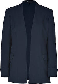 True Navy Rokel Blazer - pattern: plain; style: single breasted blazer; length: below the bottom; predominant colour: navy; occasions: evening, work; fit: tailored/fitted; fibres: viscose/rayon - stretch; sleeve length: long sleeve; sleeve style: standard; collar break: low/open; pattern type: fabric; texture group: woven light midweight