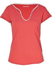 Pomegranate Cotton T Shirt - pattern: plain; style: t-shirt; predominant colour: true red; occasions: casual; length: standard; neckline: scoop; fibres: cotton - 100%; fit: body skimming; sleeve length: short sleeve; sleeve style: standard; pattern type: fabric; texture group: jersey - stretchy/drapey