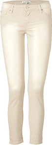 Beige Denim Pants - style: skinny leg; pattern: plain; pocket detail: traditional 5 pocket; waist: mid/regular rise; predominant colour: stone; occasions: casual; length: ankle length; fibres: cotton - stretch; texture group: denim; pattern type: fabric