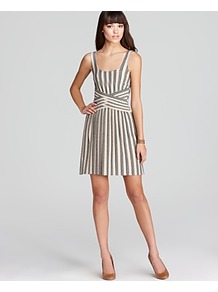 Dress Pleated Stripe - length: mid thigh; sleeve style: standard vest straps/shoulder straps; pattern: vertical stripes; waist detail: wide waistband/cummerbund; secondary colour: ivory; predominant colour: stone; occasions: casual, evening, holiday; fit: fitted at waist & bust; style: fit & flare; neckline: scoop; fibres: cotton - stretch; sleeve length: sleeveless; texture group: cotton feel fabrics; pattern type: fabric; pattern size: standard