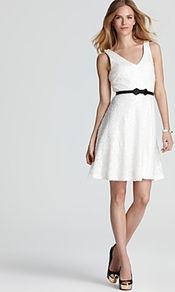 Sequin Dress V Neck Fit And Flare - neckline: low v-neck; pattern: plain; sleeve style: sleeveless; back detail: low cut/open back; waist detail: belted waist/tie at waist/drawstring; predominant colour: white; occasions: evening, occasion, holiday; length: just above the knee; fit: fitted at waist & bust; style: fit & flare; fibres: polyester/polyamide - 100%; sleeve length: sleeveless; pattern type: fabric; texture group: other - light to midweight; embellishment: sequins