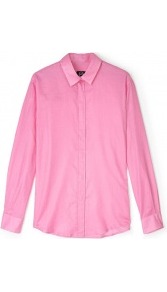 Hot Pink Button Back Shirt - neckline: shirt collar/peter pan/zip with opening; pattern: plain; style: shirt; bust detail: buttons at bust (in middle at breastbone)/zip detail at bust; predominant colour: pink; occasions: casual, work, holiday; length: standard; fibres: cotton - 100%; fit: straight cut; shoulder detail: added shoulder detail; back detail: embellishment at back; sleeve length: long sleeve; sleeve style: standard; texture group: cotton feel fabrics; pattern type: fabric