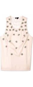 Racer Back Embellished Leather Tank - sleeve style: sleeveless; bust detail: added detail/embellishment at bust; style: vest top; back detail: racer back/sports back; predominant colour: nude; occasions: evening, occasion; length: standard; fibres: leather - 100%; fit: body skimming; neckline: crew; shoulder detail: added shoulder detail; sleeve length: sleeveless; texture group: leather; trends: metallics; pattern type: fabric; pattern size: light/subtle; pattern: patterned/print; embellishment: studs