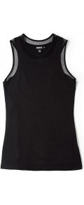 Sleeveless Racerback Jersey Tank Top With Mesh Inserts Dk - pattern: plain; sleeve style: sleeveless; style: vest top; back detail: racer back/sports back; shoulder detail: contrast pattern/fabric at shoulder; predominant colour: black; occasions: casual, work, holiday; length: standard; fibres: cotton - stretch; fit: body skimming; neckline: crew; sleeve length: sleeveless; trends: sporty redux; pattern type: fabric; texture group: jersey - stretchy/drapey