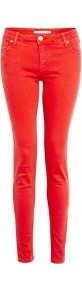 Carnation Power Mid Rise Skinny Jeans - style: skinny leg; length: standard; pattern: plain; pocket detail: traditional 5 pocket; waist: mid/regular rise; predominant colour: true red; occasions: casual, evening, work, holiday; fibres: cotton - stretch; texture group: denim; pattern type: fabric; pattern size: standard