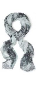 Lace Print Fine Woven Scarf - predominant colour: light grey; occasions: casual, evening, work, occasion, holiday; type of pattern: heavy; style: regular; size: standard; material: fabric; embellishment: fringing; pattern: patterned/print