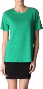 Linen And Silk Blend T Shirt - neckline: round neck; pattern: plain; style: t-shirt; predominant colour: emerald green; occasions: casual, work, holiday; length: standard; fibres: linen - mix; fit: loose; sleeve length: short sleeve; sleeve style: standard; texture group: linen; pattern type: fabric; pattern size: standard