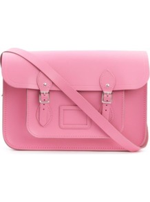 Leather Satchel - predominant colour: pink; occasions: casual, work; style: satchel; length: across body/long; size: standard; material: leather; pattern: plain; finish: plain; embellishment: buckles