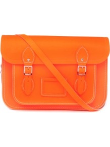 The Fluoro Satchel - predominant colour: bright orange; occasions: casual, work; style: satchel; length: across body/long; size: standard; material: leather; pattern: plain; trends: fluorescent; finish: plain; embellishment: buckles