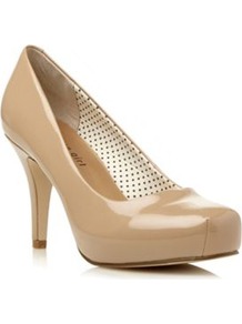Nude Patent Pu Round Toe Court - predominant colour: camel; occasions: evening, work, occasion; material: faux leather; heel height: high; heel: stiletto; toe: square toe; style: courts; finish: patent; pattern: plain