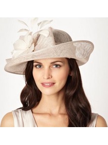Cream Floral Hat - predominant colour: ivory; occasions: evening, occasion; type of pattern: standard; style: wide brimmed; size: standard; material: macrame/raffia/straw; pattern: plain; embellishment: corsage