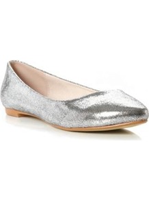 Silver Fabric Mimi Head Over Heels Pointed Toe Ballerina - predominant colour: silver; occasions: casual, evening, work; material: faux leather; heel height: flat; toe: pointed toe; style: ballerinas / pumps; trends: metallics; finish: metallic; pattern: plain