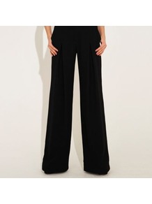 Black Wide Leg Tailored Kensington Trouser - length: standard; pattern: plain; pocket detail: pockets at the sides; waist: mid/regular rise; predominant colour: black; occasions: casual, evening, work; fibres: polyester/polyamide - 100%; texture group: crepes; fit: wide leg; pattern type: fabric; pattern size: standard; style: standard