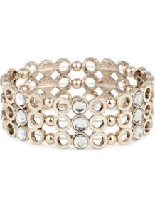 Crystal Set And Circular Gold Bead Stretch Bracelet - predominant colour: gold; occasions: evening, work, occasion; style: bangle; size: standard; material: chain/metal; trends: metallics; finish: metallic; embellishment: crystals
