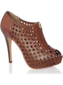 Tan Cut Out Shoe Boots - predominant colour: tan; occasions: casual, evening, work, occasion; material: faux leather; heel height: high; heel: stiletto; toe: open toe/peeptoe; boot length: shoe boot; style: standard; finish: plain; pattern: plain