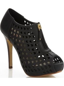 Black High Heel Cutout Shoe Boots - predominant colour: black; occasions: casual, evening, work, occasion; material: faux leather; heel height: high; heel: stiletto; toe: open toe/peeptoe; boot length: shoe boot; style: standard; trends: sporty redux; finish: plain; pattern: plain