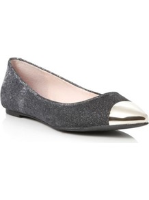 Black Magic Metallic Pointed Toe Cap Ballerina - predominant colour: silver; occasions: casual, evening, work; material: fabric; heel height: flat; toe: pointed toe; style: ballerinas / pumps; trends: metallics; finish: metallic; pattern: plain; embellishment: toe cap