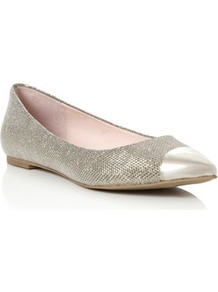 Silver Magic Metallic Pointed Toe Cap Ballerina - predominant colour: silver; occasions: casual, evening, work, occasion; material: fabric; heel height: flat; toe: pointed toe; style: ballerinas / pumps; trends: metallics; finish: metallic; pattern: plain; embellishment: toe cap
