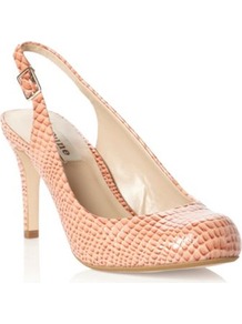 Apricot Patent Chaste Slingback Snakeskin Effect Court Shoe - predominant colour: coral; occasions: evening, work, occasion; material: leather; heel height: mid; heel: stiletto; toe: round toe; style: slingbacks; finish: plain; pattern: animal print