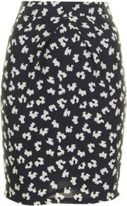 Navy Lydia Skirt - style: pencil; fit: tailored/fitted; waist: high rise; waist detail: structured pleats at waist; secondary colour: white; predominant colour: navy; occasions: evening, work; length: just above the knee; fibres: polyester/polyamide - 100%; pattern type: fabric; pattern size: small & busy; pattern: florals; texture group: other - light to midweight