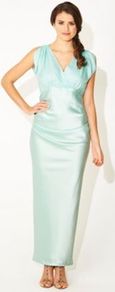 Signature Dress Aqua - neckline: low v-neck; sleeve style: capped; pattern: plain; style: maxi dress; length: ankle length; waist detail: fitted waist, twist front waist detail/nipped in at waist on one side/soft pleats/draping/ruching/gathering waist detail; back detail: low cut/open back; hip detail: fitted at hip, soft pleats at hip/draping at hip/flared at hip; shoulder detail: contrast pattern/fabric at shoulder, flat/draping pleats/ruching/gathering at shoulder; bust detail: ruching/gathering/draping/layers/pintuck pleats at bust; predominant colour: pistachio; occasions: evening, occasion; fit: fitted at waist & bust; fibres: silk - 100%; sleeve length: short sleeve; texture group: structured shiny - satin/tafetta/silk etc.; pattern type: fabric