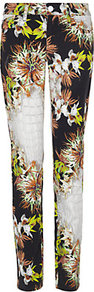 Floral Croc Print Skinny Jean - style: skinny leg; length: standard; pocket detail: traditional 5 pocket; waist: mid/regular rise; predominant colour: black; occasions: casual, evening, holiday; fibres: cotton - stretch; texture group: denim; trends: high impact florals, statement prints; pattern type: fabric; pattern size: big & busy; pattern: florals