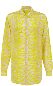 Signature Reptile Silk Shirt - neckline: shirt collar/peter pan/zip with opening; length: below the bottom; style: shirt; predominant colour: yellow; occasions: casual, evening, work; fibres: silk - 100%; fit: straight cut; sleeve length: long sleeve; sleeve style: standard; texture group: silky - light; pattern type: fabric; pattern size: big & busy; pattern: animal print