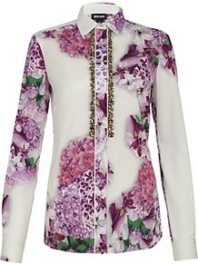 Floral Print Shirt - neckline: shirt collar/peter pan/zip with opening; style: shirt; bust detail: buttons at bust (in middle at breastbone)/zip detail at bust; occasions: casual, evening, work; length: standard; fibres: cotton - stretch; fit: body skimming; predominant colour: multicoloured; sleeve length: long sleeve; sleeve style: standard; texture group: cotton feel fabrics; trends: high impact florals; pattern type: fabric; pattern size: big & busy; pattern: florals