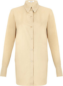 Chemise Poplin Shirt - neckline: shirt collar/peter pan/zip with opening; pattern: plain; length: below the bottom; style: shirt; predominant colour: stone; occasions: casual; fibres: cotton - 100%; fit: straight cut; sleeve length: long sleeve; sleeve style: standard; texture group: cotton feel fabrics; pattern type: fabric; pattern size: standard
