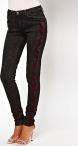 Skinny Jeans In Wash With Embroidered Side Panel - style: skinny leg; length: standard; pocket detail: traditional 5 pocket; waist: mid/regular rise; predominant colour: black; occasions: casual; fibres: cotton - stretch; jeans detail: dark wash; texture group: denim; pattern type: fabric; pattern size: small & light; embellishment: embroidered