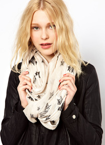 Star Print Snood - predominant colour: ivory; secondary colour: black; occasions: casual, work, holiday; type of pattern: light; style: snood; size: standard; material: fabric; pattern: patterned/print