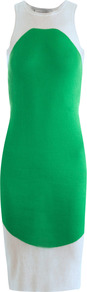 Intarsia Knit Spot Dress - fit: tight; sleeve style: sleeveless; style: bodycon; waist detail: fitted waist; predominant colour: emerald green; occasions: evening, occasion; length: on the knee; fibres: cotton - 100%; neckline: crew; sleeve length: sleeveless; texture group: jersey - clingy; pattern type: fabric; pattern size: standard; pattern: colourblock