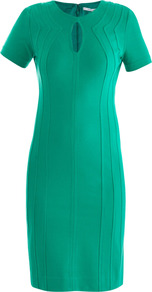 Kader Dress - style: shift; pattern: plain; waist detail: fitted waist; predominant colour: emerald green; occasions: evening, work, occasion; length: on the knee; fit: body skimming; fibres: polyester/polyamide - stretch; neckline: crew; sleeve length: short sleeve; sleeve style: standard; trends: glamorous day shifts; pattern type: fabric; pattern size: standard; texture group: jersey - stretchy/drapey