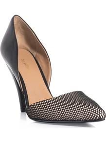 Mesh Toe Shoes - predominant colour: black; occasions: evening, work, occasion; material: leather; heel height: high; heel: stiletto; toe: open toe/peeptoe; style: courts; finish: plain; pattern: plain