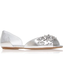 Bouycrazy - predominant colour: silver; occasions: casual, evening, holiday; material: leather; heel height: flat; embellishment: jewels; toe: open toe/peeptoe; style: ballerinas / pumps; trends: metallics; finish: metallic; pattern: plain