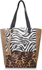 Animal Print Shopper Bag Wheat - predominant colour: camel; occasions: casual, work, holiday; type of pattern: heavy; style: tote; length: shoulder (tucks under arm); size: oversized; material: faux leather; embellishment: tassels; pattern: animal print; trends: statement prints; finish: plain