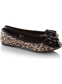 Animal Print Bow Ballerina Shoes Multi - predominant colour: tan; occasions: casual, work; material: fabric; heel height: flat; toe: round toe; style: ballerinas / pumps; finish: plain; pattern: animal print; embellishment: bow