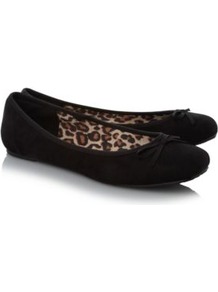 Suedette Ballerina Shoes Black - predominant colour: black; occasions: casual, work; material: suede; heel height: flat; toe: round toe; style: ballerinas / pumps; finish: plain; pattern: plain; embellishment: bow