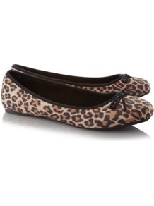 Animal Print Ballerina Shoes Multi - predominant colour: tan; occasions: casual, work; material: fabric; heel height: flat; toe: round toe; style: ballerinas / pumps; finish: plain; pattern: animal print; embellishment: bow