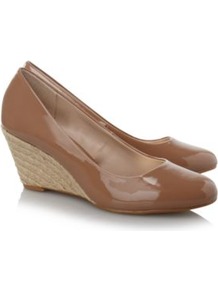 Patent Wedge Shoes Wheat - predominant colour: tan; occasions: casual, work; material: faux leather; heel height: mid; heel: wedge; toe: round toe; style: courts; finish: patent; pattern: plain