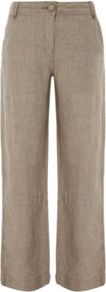 Moda Linen Trousers Stone Sandstone - length: standard; pattern: plain; waist: mid/regular rise; predominant colour: stone; occasions: casual; fibres: linen - 100%; texture group: linen; fit: wide leg; pattern type: fabric; pattern size: standard; style: standard