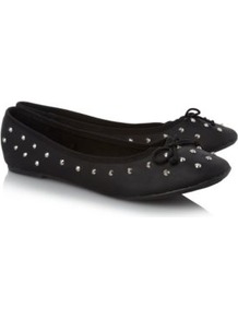 Studded Ballerina Shoes Black - predominant colour: black; occasions: casual, work; material: fabric; heel height: flat; embellishment: studs; toe: round toe; style: ballerinas / pumps; finish: plain; pattern: plain