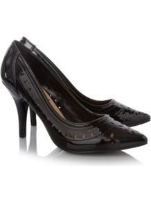 Cut Out Pointed Toe Court Shoes Black - predominant colour: black; occasions: evening, work, occasion; material: faux leather; heel height: high; heel: stiletto; toe: pointed toe; style: courts; finish: patent; pattern: plain