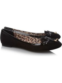 Suedette Loafer Shoes Black - predominant colour: black; occasions: casual, work; material: suede; heel height: flat; embellishment: tassels; toe: round toe; style: loafers; finish: plain; pattern: plain