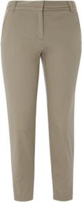 Cropped Sateen Trouser Sandstone - pattern: plain; style: capri; waist: mid/regular rise; predominant colour: stone; occasions: casual, evening, work; length: calf length; fibres: cotton - stretch; fit: slim leg; pattern type: fabric; pattern size: standard; texture group: other - light to midweight
