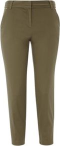 Cropped Sateen Trouser Khaki - pattern: plain; style: capri; waist: mid/regular rise; predominant colour: khaki; occasions: casual, evening, work; length: calf length; fibres: cotton - stretch; fit: slim leg; pattern type: fabric; pattern size: standard; texture group: other - stretchy