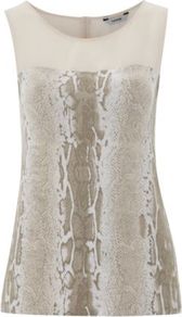 Printed Jersey And Chiffon Top Cream - neckline: round neck; sleeve style: sleeveless; style: vest top; shoulder detail: contrast pattern/fabric at shoulder; predominant colour: stone; occasions: casual, evening, work; length: standard; fibres: viscose/rayon - stretch; fit: body skimming; sleeve length: sleeveless; pattern type: fabric; pattern size: small & busy; pattern: animal print; texture group: jersey - stretchy/drapey